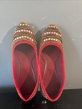 Embellished Red Flat Ballet Shoes